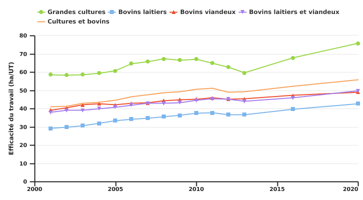 Evolution de l’efficacité du travail selon l’OTE