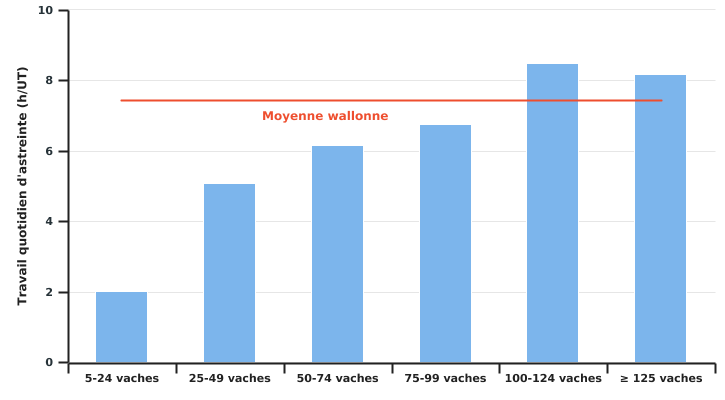 Travail d’astreinte quotidien selon la taille du cheptel en 2020