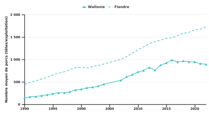 Evolution du cheptel porcin moyen en Belgique