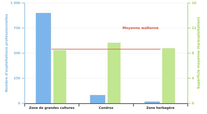 Nombre d'exploitations professionnelles produisant de la chicorée et superficies moyennes consacrées à cette culture selon  la super-région en 2022