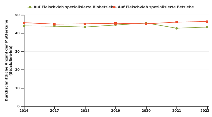 Entwicklung der durchschnittlichen Anzahl von Fleischrindern in wallonischen Betrieben