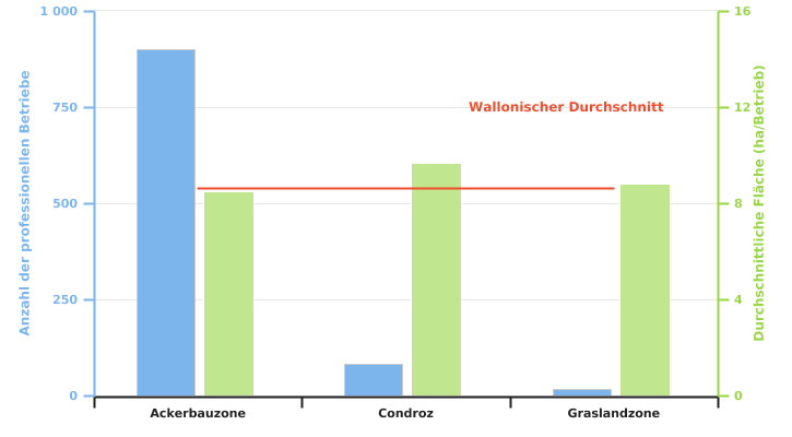 Anzahl der Betriebe, die Chicorée produzieren, und durchschnittliche dieser Kultur gewidmete Anbaufläche gemäß der Superregion in 2022