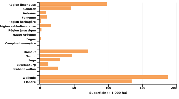 Répartition des superficies céréalières en Wallonie et en Belgique en 2022