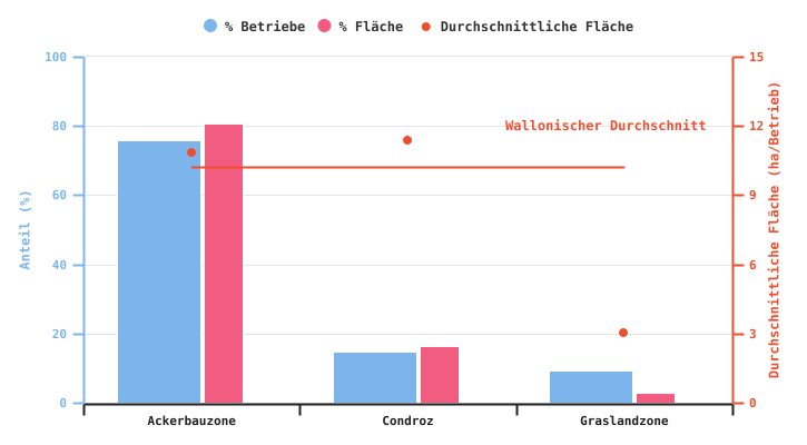 Anteil der Betriebe, die Lagerkartoffeln produzieren, und dafür genutzte Flächen nach Superregion im Jahr 2024